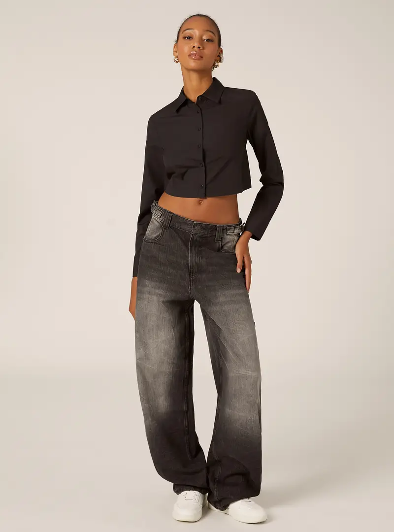 Camicia cropped in popeline