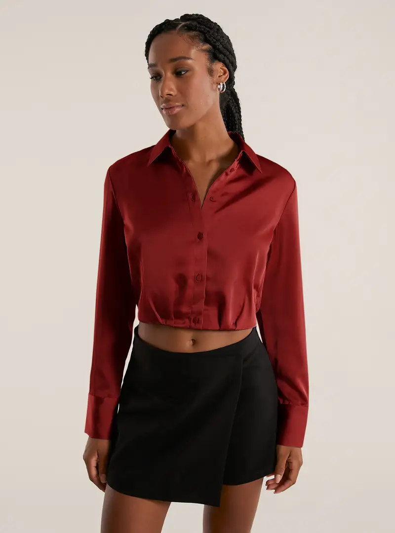 Camicia cropped in satin