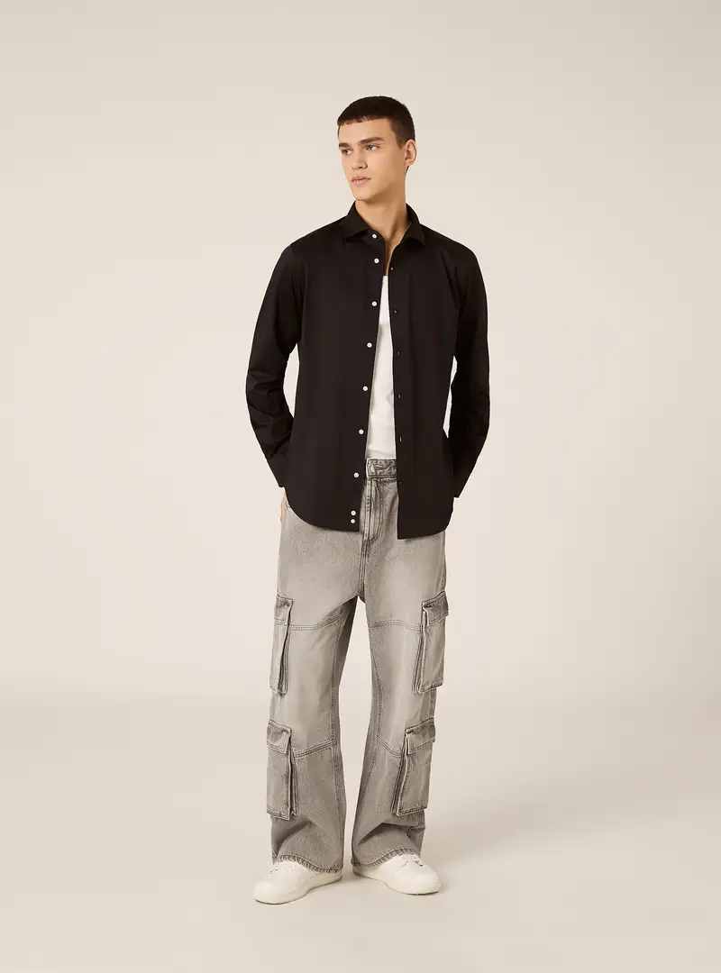 Camicia in jersey in misto cotone BK1 BLACK