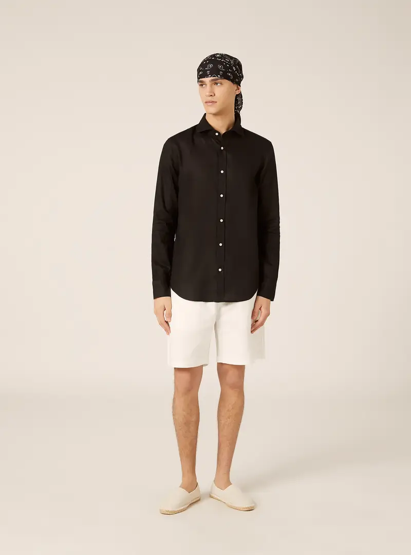 Camicia in puro lino a maniche lunghe BK1 BLACK