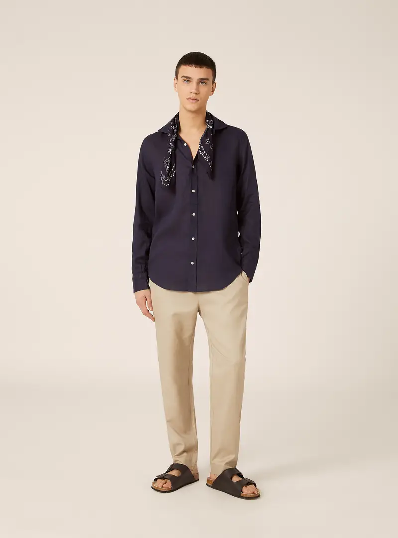 Camicia in puro lino a maniche lunghe NA2 BLUE