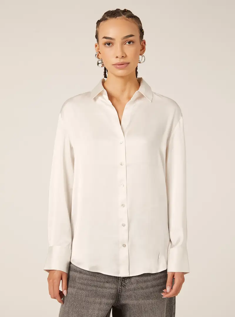 Camicia in satin in tinta unita WH1 WHITE