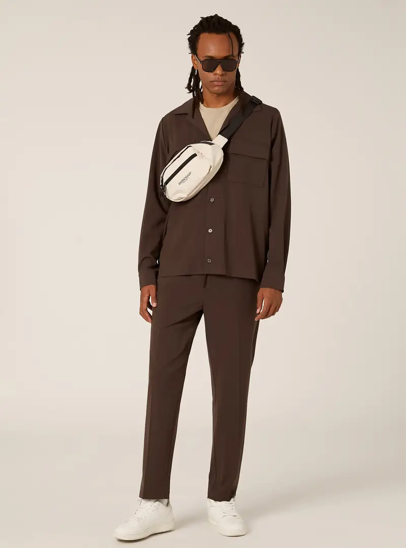 Camicia in twill con tasconi BR1 BROWN