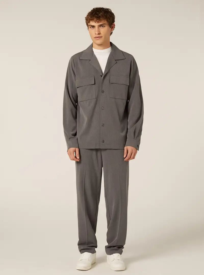 Camicia in twill con tasconi MGY1 GREY