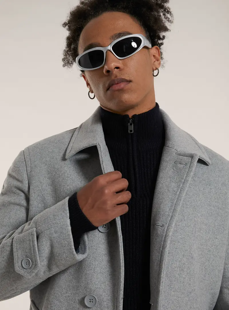 Cappotto lungo con manica raglan in misto lana MGY3 GREY