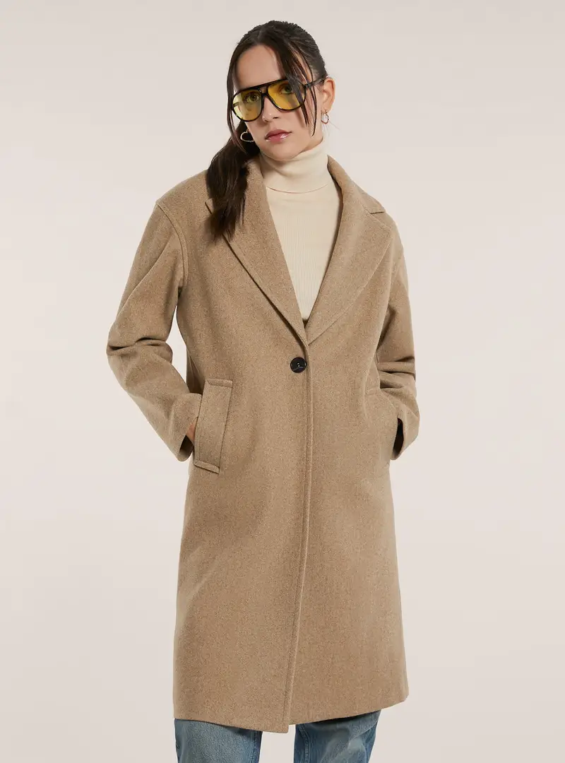 Cappotto monopetto in tinta unita MTB3 TOBACCO