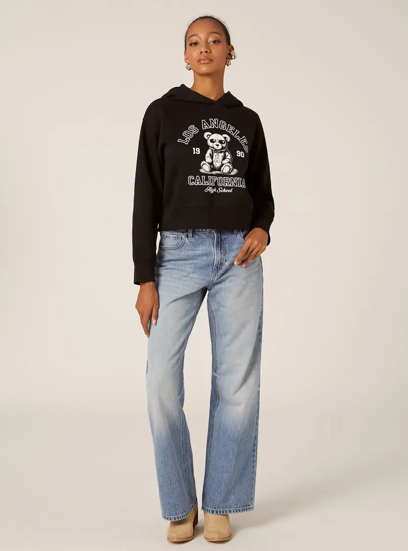 Felpa boxy cappuccio con stampa teddy