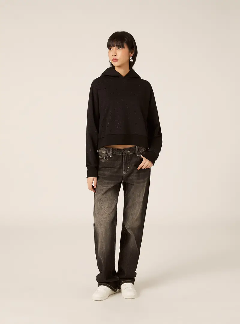 Felpa boxy con cappuccio con glitter BK1 BLACK
