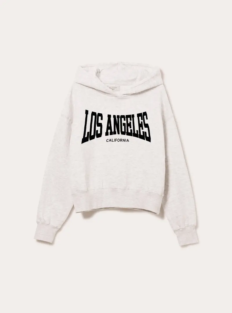 Felpa boxy con cappuccio e stampa city MGY3 GREY