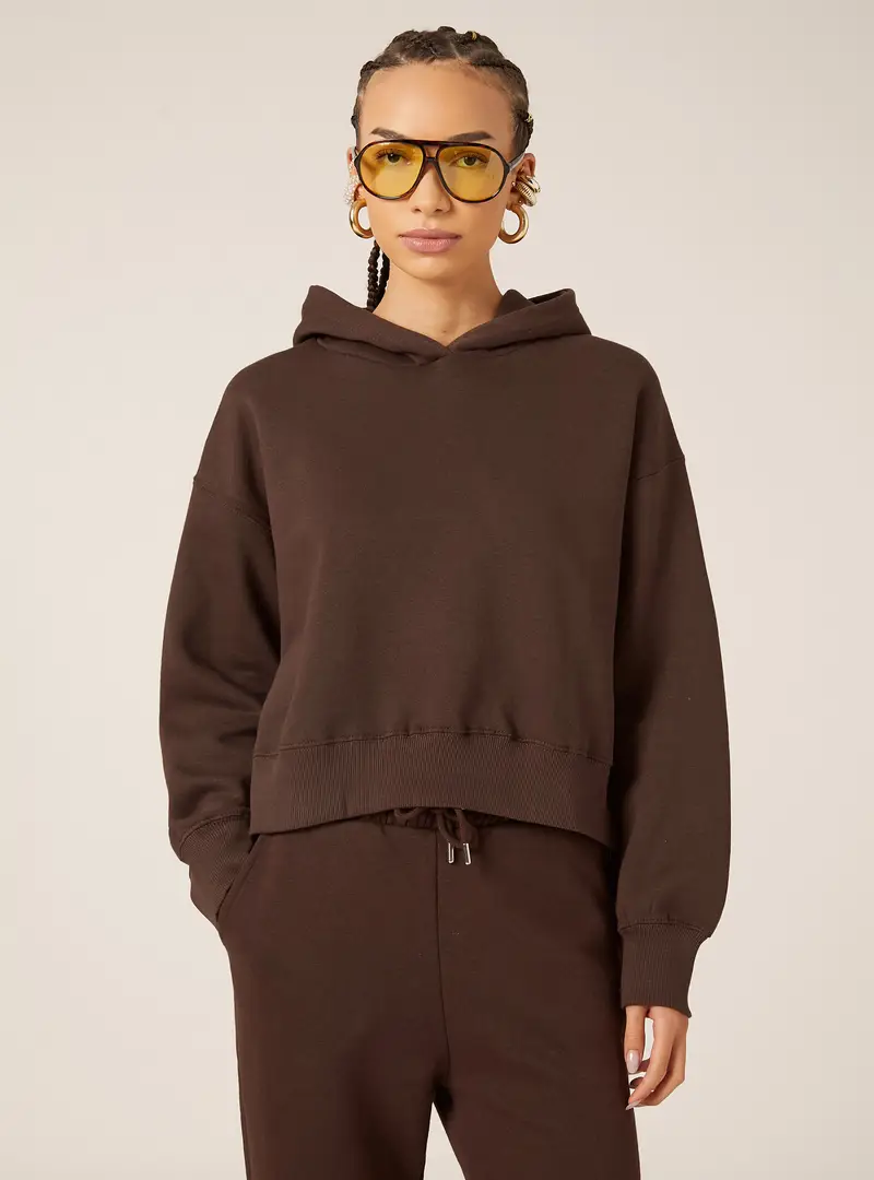 Felpa boxy fit con cappuccio BR1 BROWN