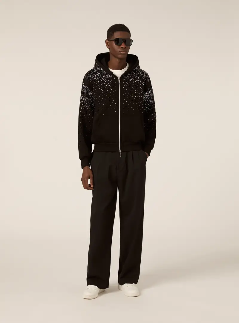 Felpa boxy fit con strass BK1 BLACK