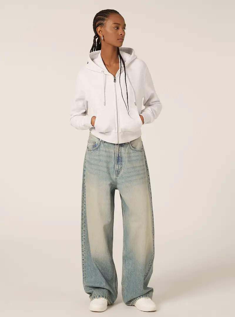 Felpa con zip con cappuccio cropped