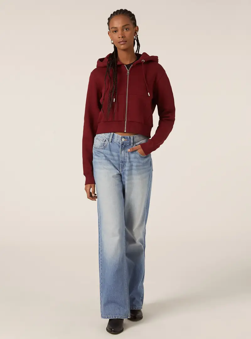 Felpa con zip con cappuccio cropped