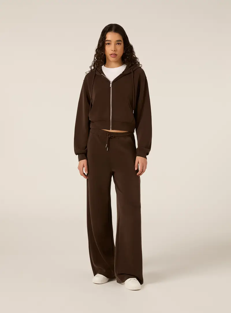 Felpa con zip cropped soft touch BR2 BROWN