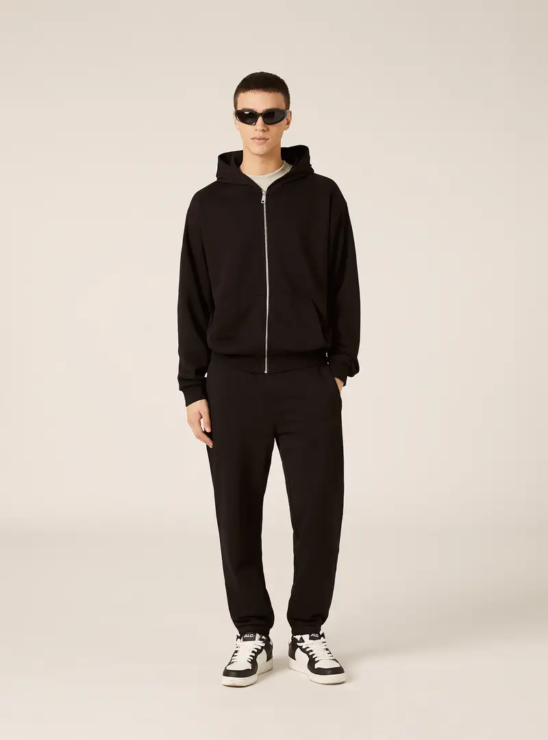 Felpa con zip e cappuccio boxy fit BK1 BLACK