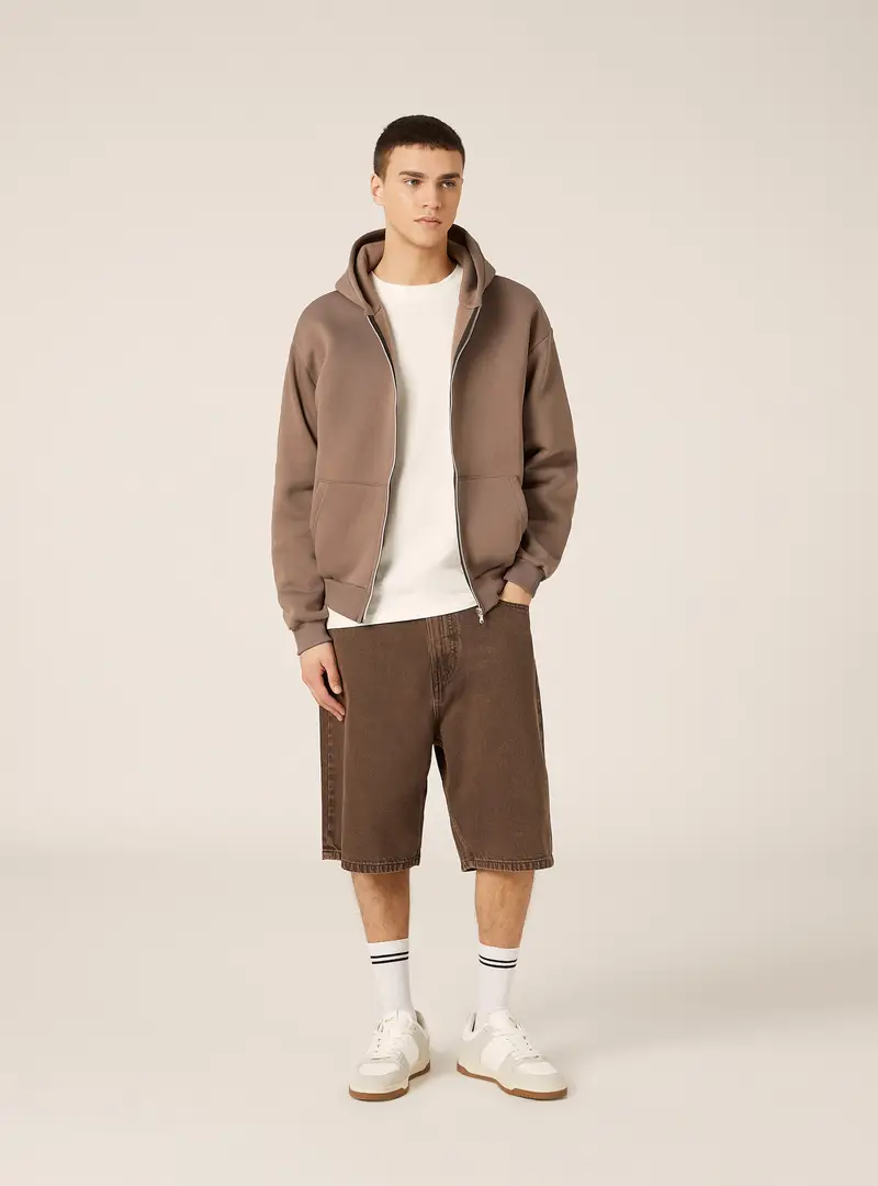 Felpa con zip e cappuccio boxy fit BR2 BROWN