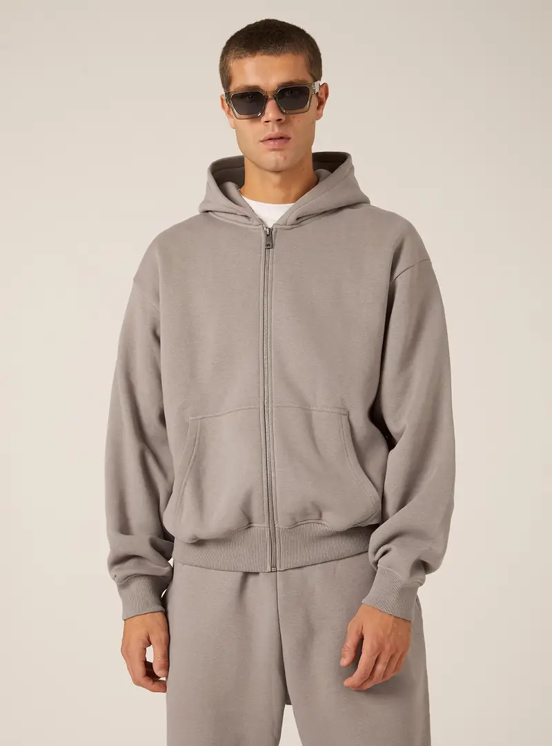 Felpa con zip e cappuccio boxy fit GY2 GREY