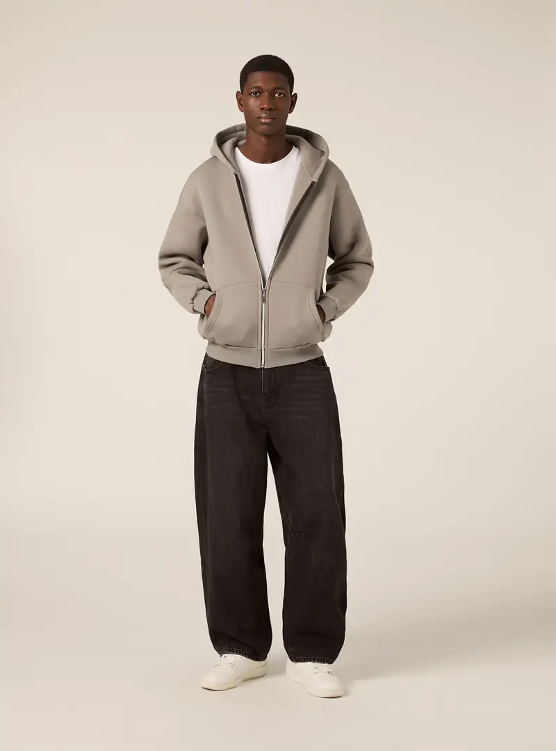 Felpa con zip e cappuccio boxy fit