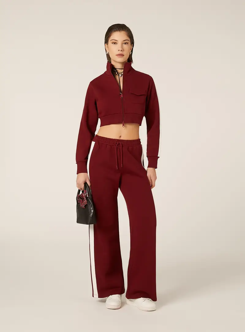 Felpa cropped zip con bande laterali BO1 BORDEAUX