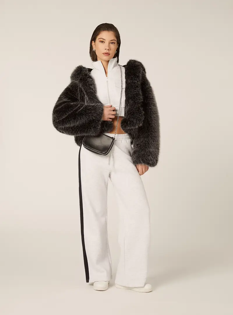 Felpa cropped zip con bande laterali MGY3 GREY