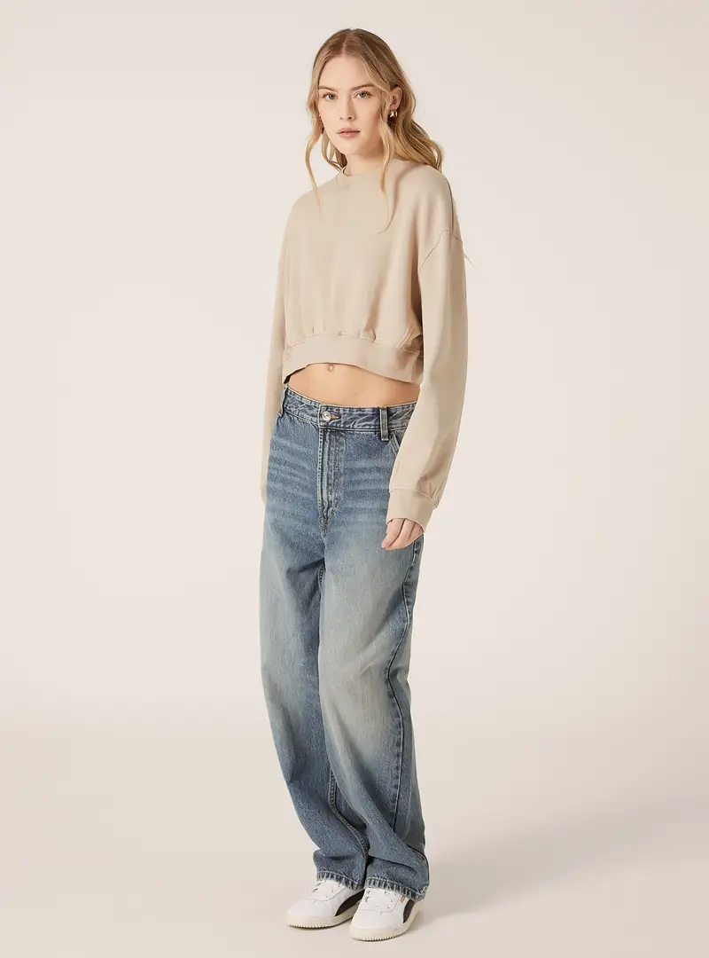 Felpa girocollo cropped BG2 BEIGE