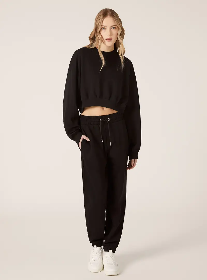 Felpa girocollo cropped BK1 BLACK