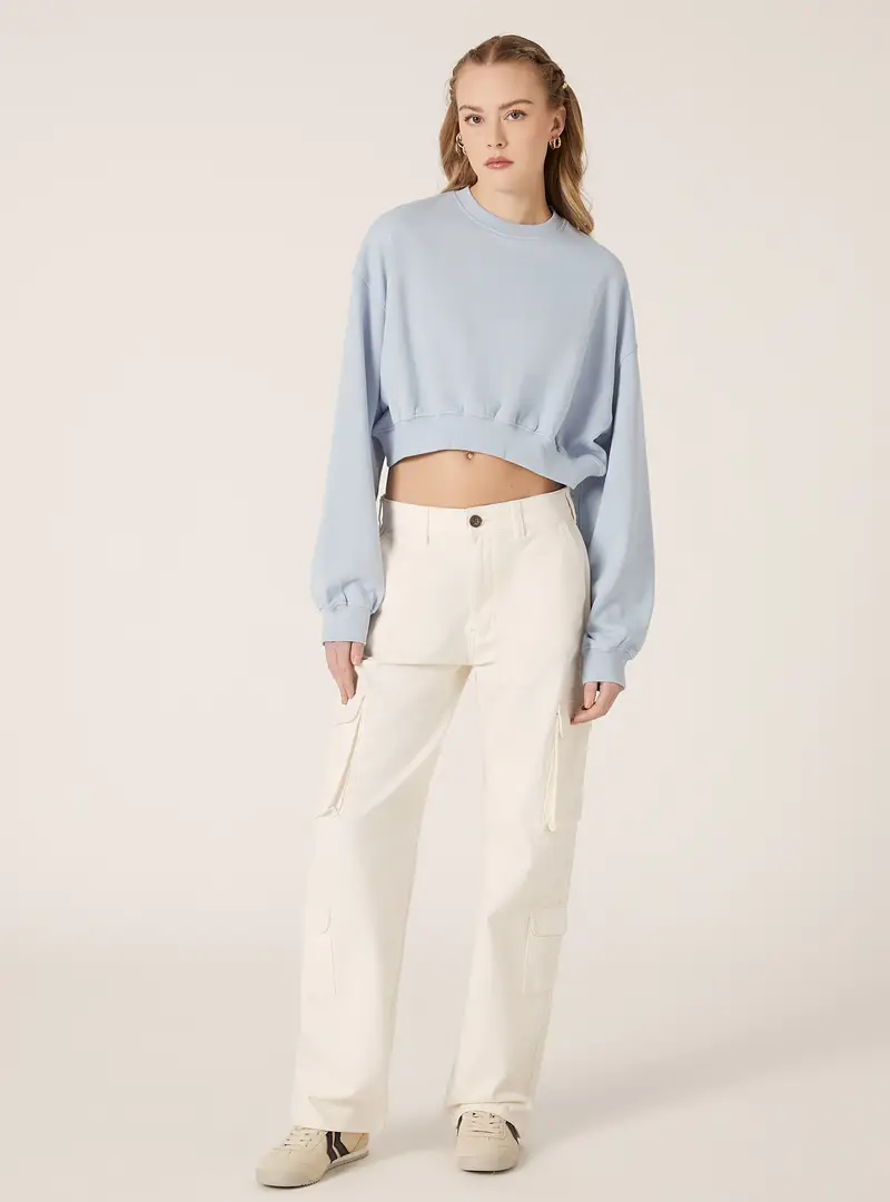 Felpa girocollo cropped IN3 AZURE