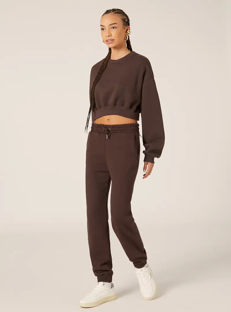 Felpa girocollo in cotone crop BR1 BROWN