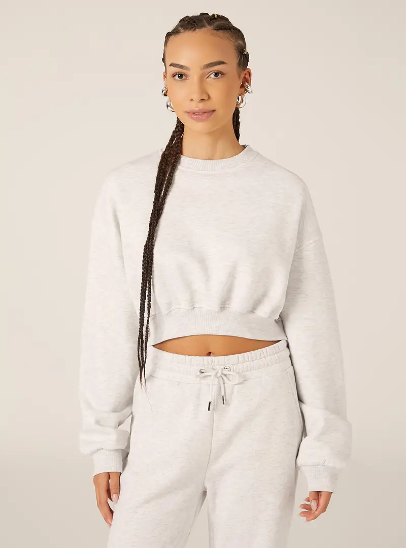 Felpa girocollo in cotone crop