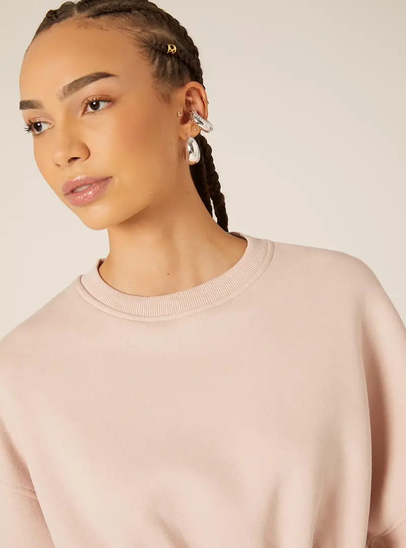 Felpa girocollo in cotone crop PK2 PINK