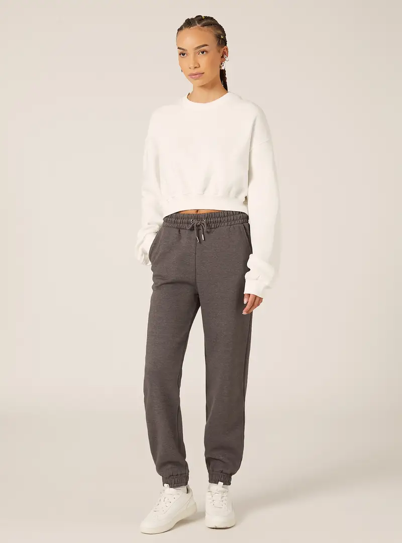 Felpa girocollo in cotone crop WH2 WHITE