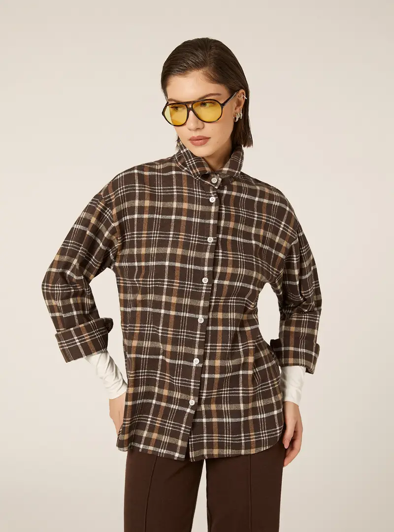 Giacca camicia a quadri CHBR2 BROWN