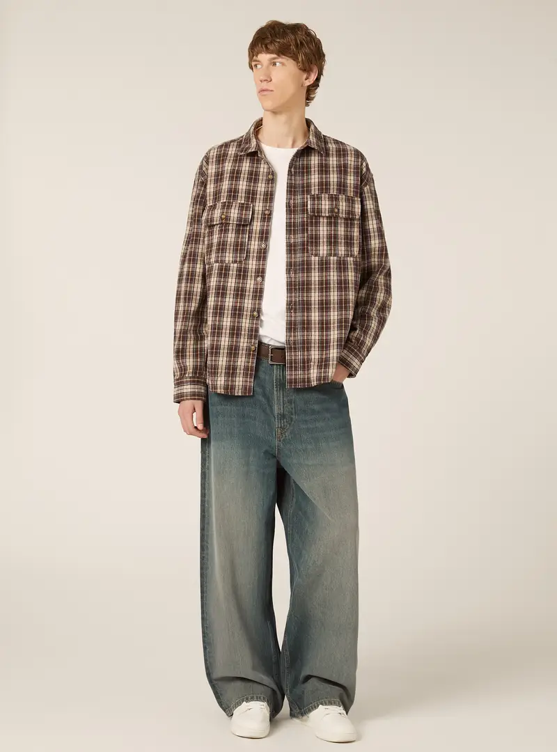 Giacca camicia a quadri in flanella BG2 BEIGE