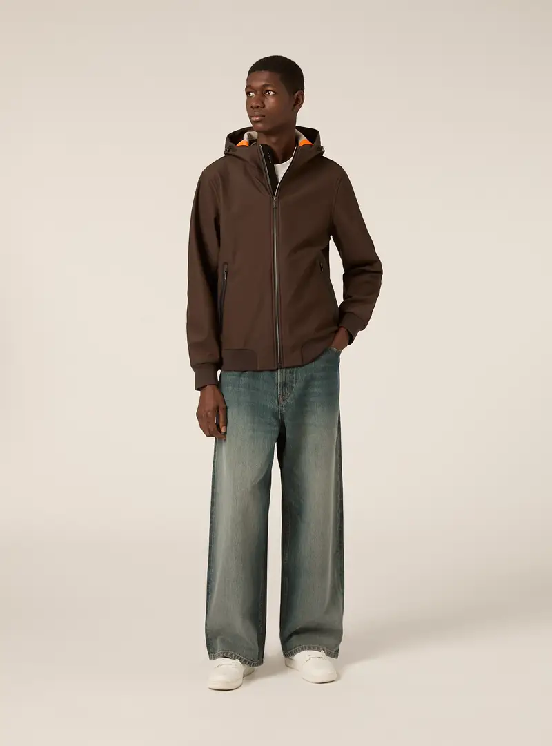 Giacca in tessuto tecnico con cappuccio BR2 BROWN