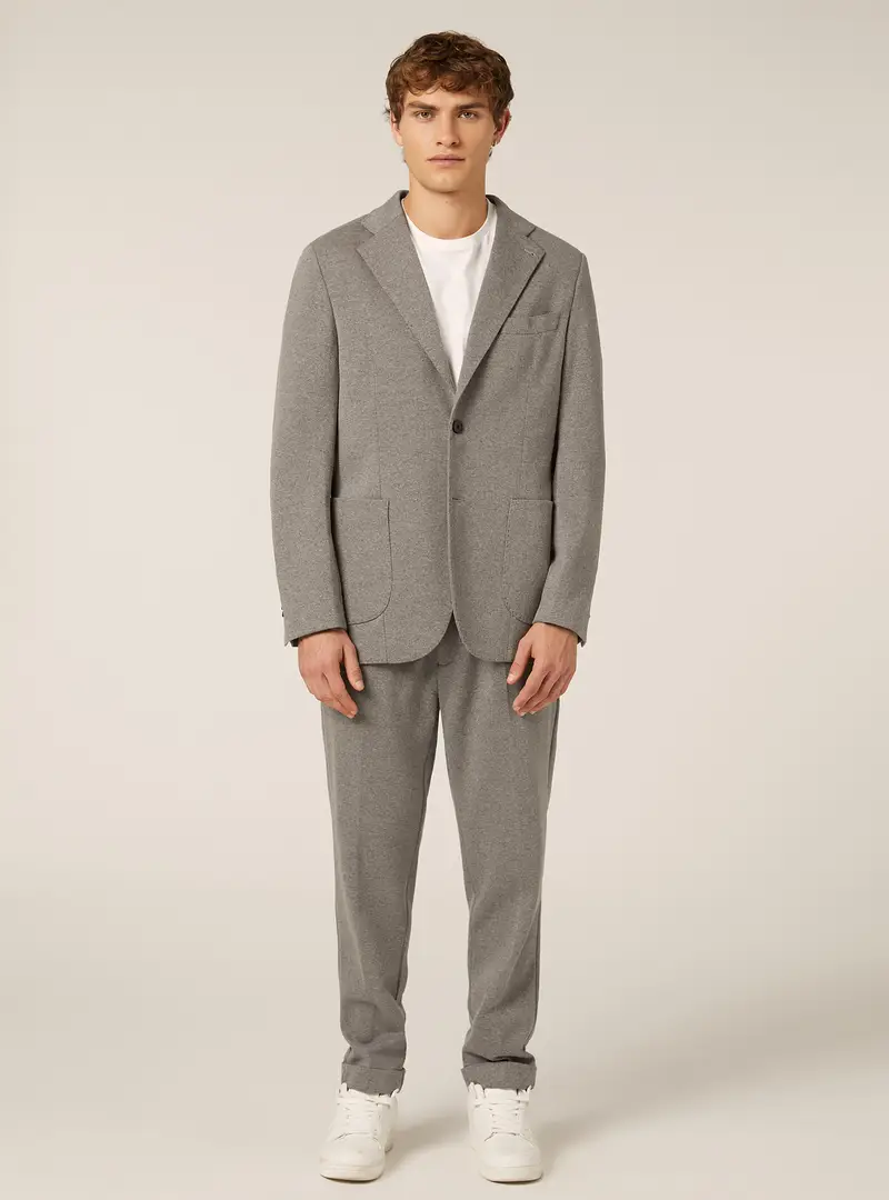 Giacca monopetto con tasca a toppa in jersey