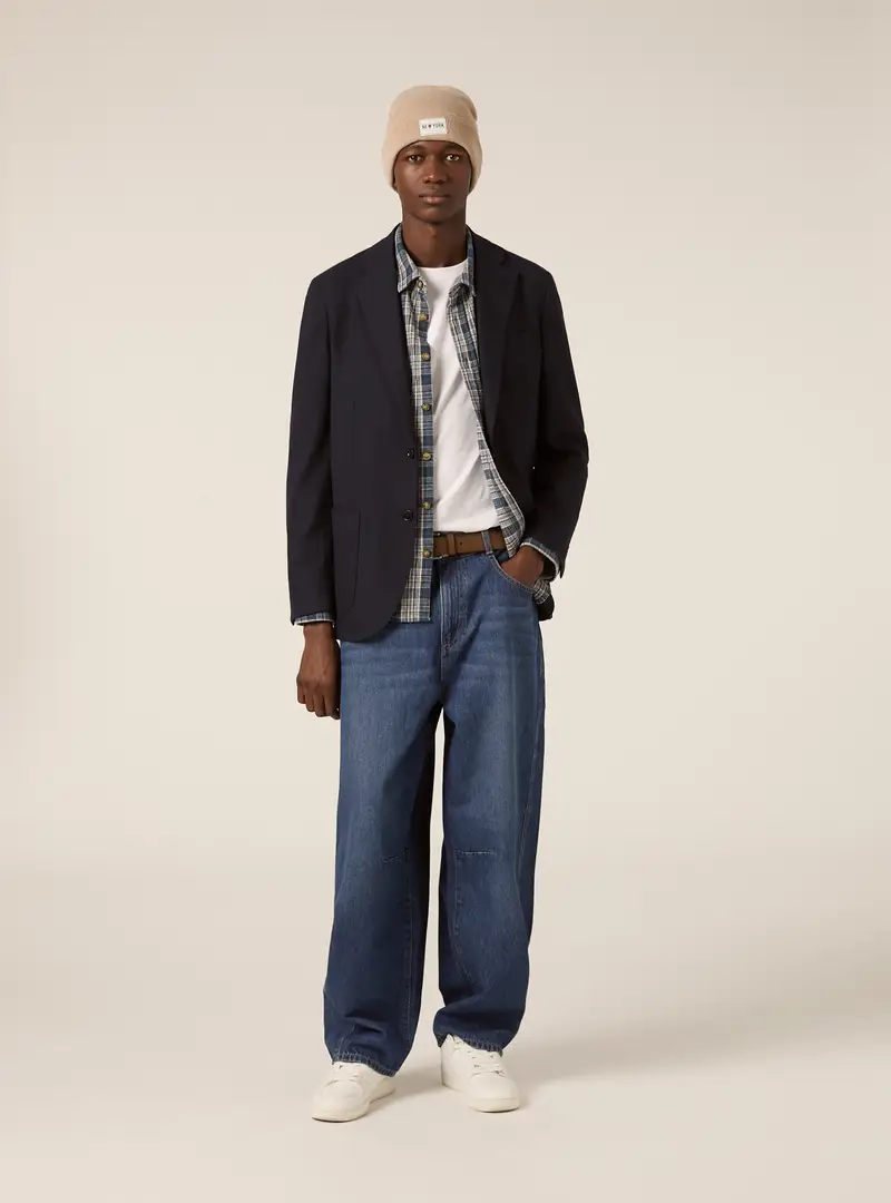 Giacca monopetto con tasca a toppa in miso lana