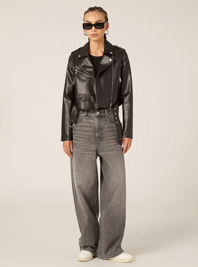 Giubbotto biker effetto pelle BK1 BLACK