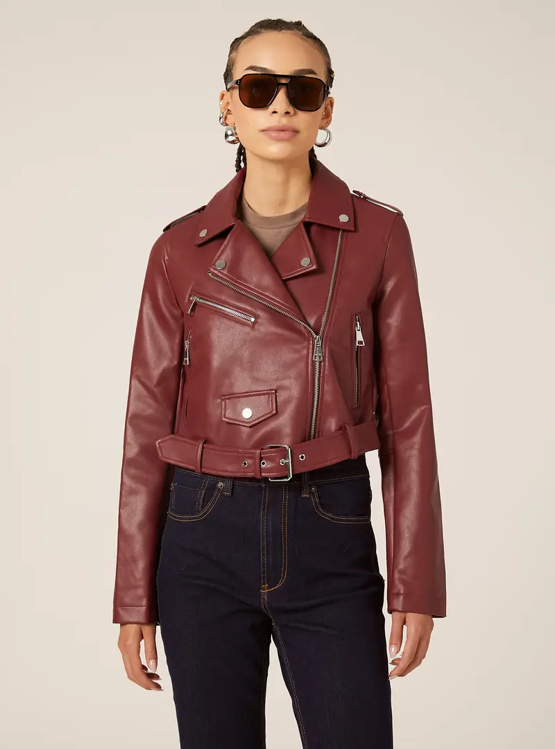 Giubbotto biker effetto pelle