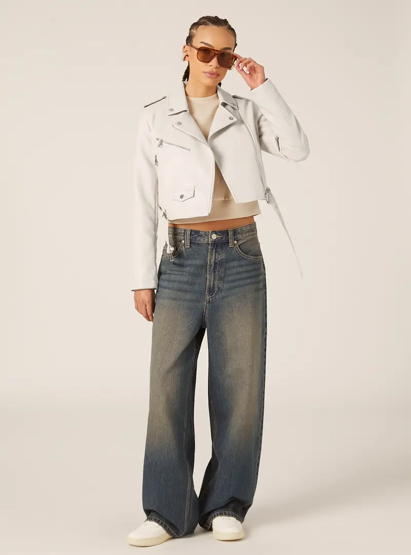 Giubbotto biker effetto pelle