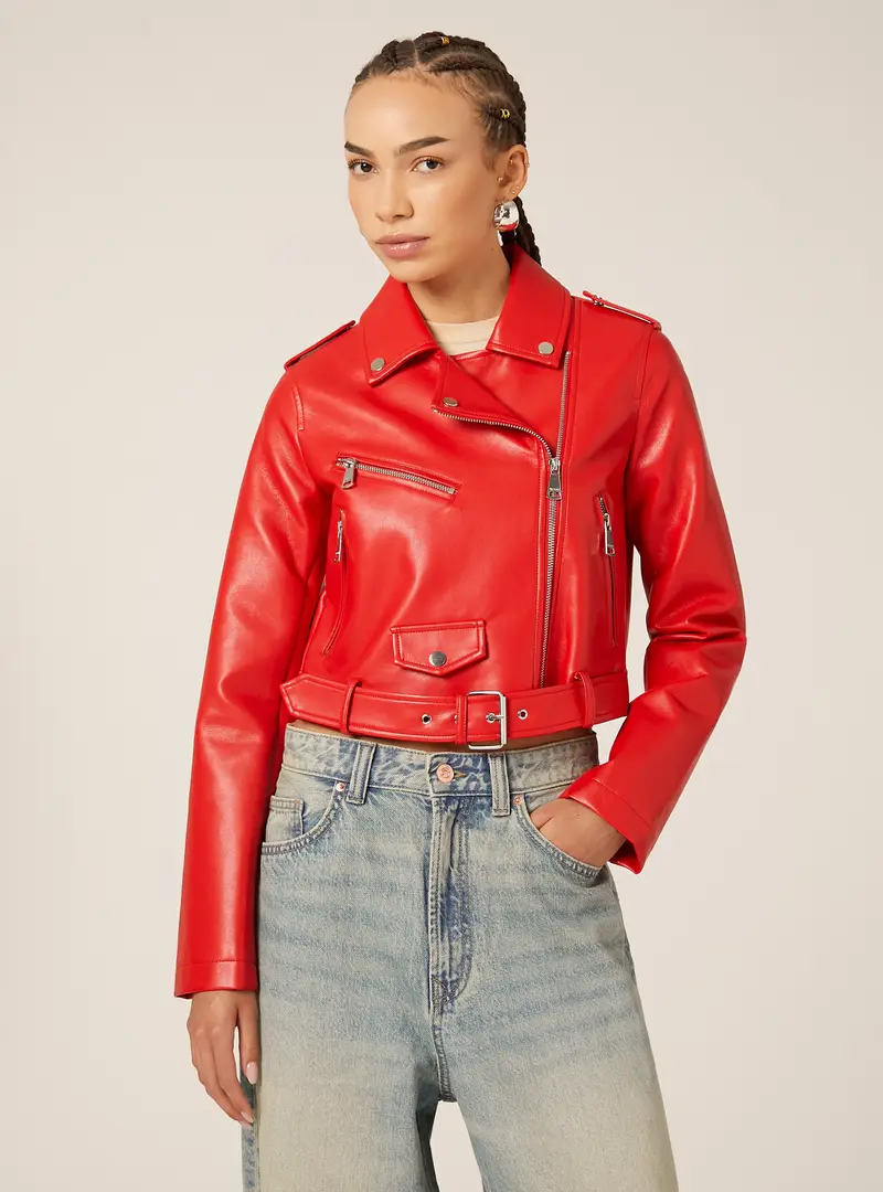 Giubbotto biker effetto pelle