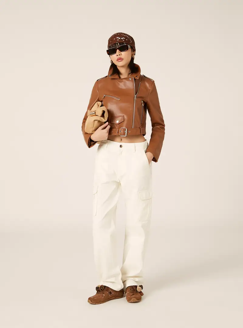 Giubbotto biker effetto pelle TB2 TOBACCO