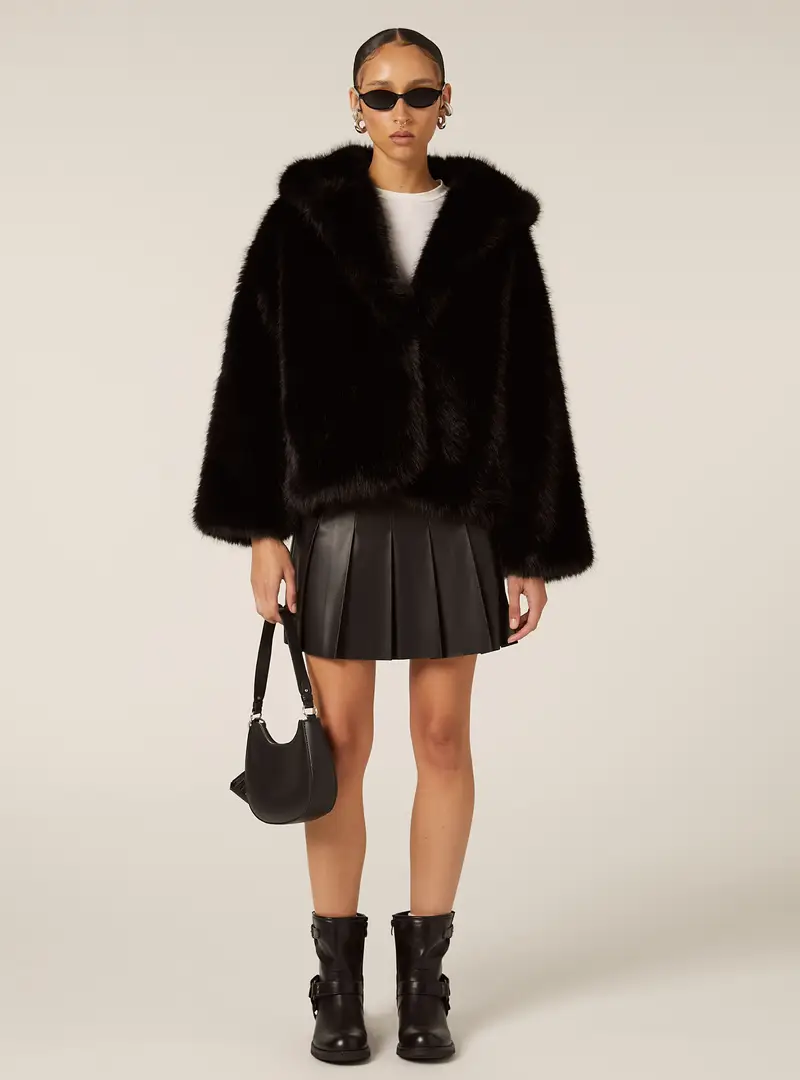 Giubbotto corto in pelliccia sintetica BK1 BLACK