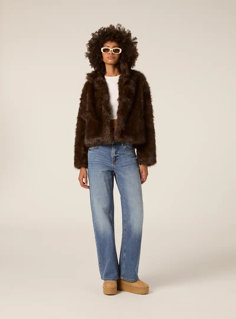 Giubbotto corto in pelliccia sintetica BR1 BROWN