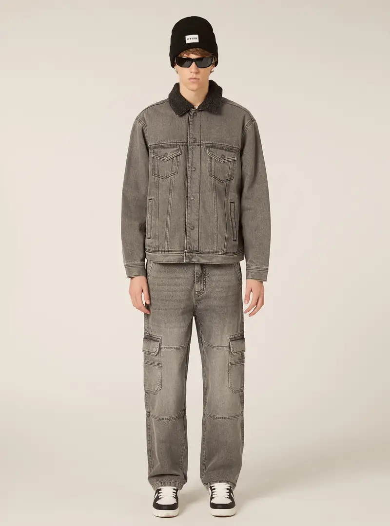 Giubbotto denim con agnellato