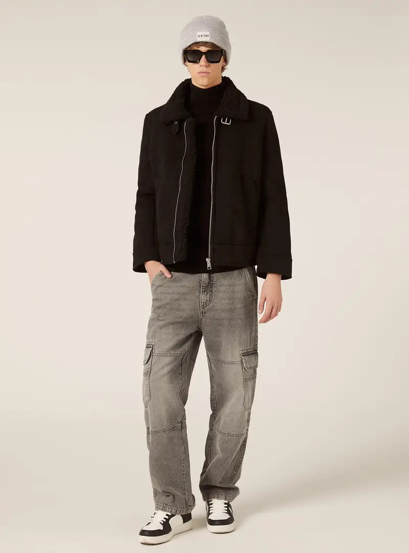 Giubbotto effetto camoscio interno in sherpa BK1 BLACK