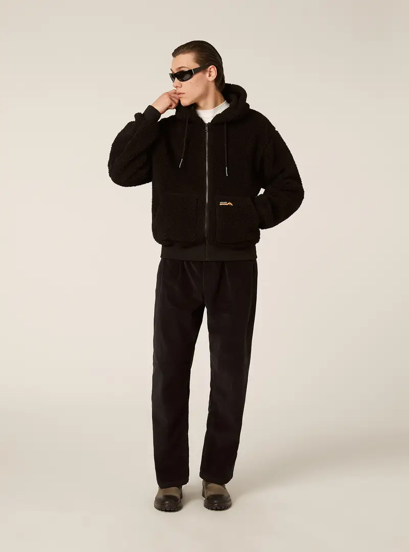 Giubbotto felpa in fake lamb con cappuccio BK1 BLACK