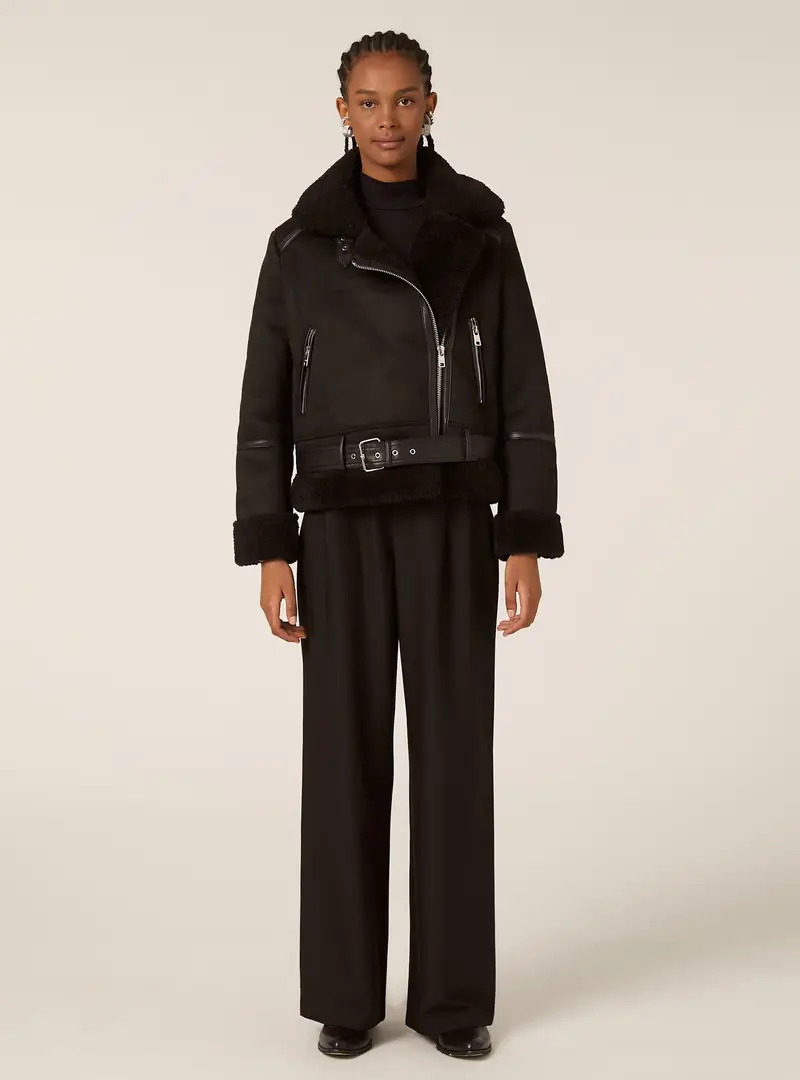 Giubbotto montone effetto camoscio BK1 BLACK