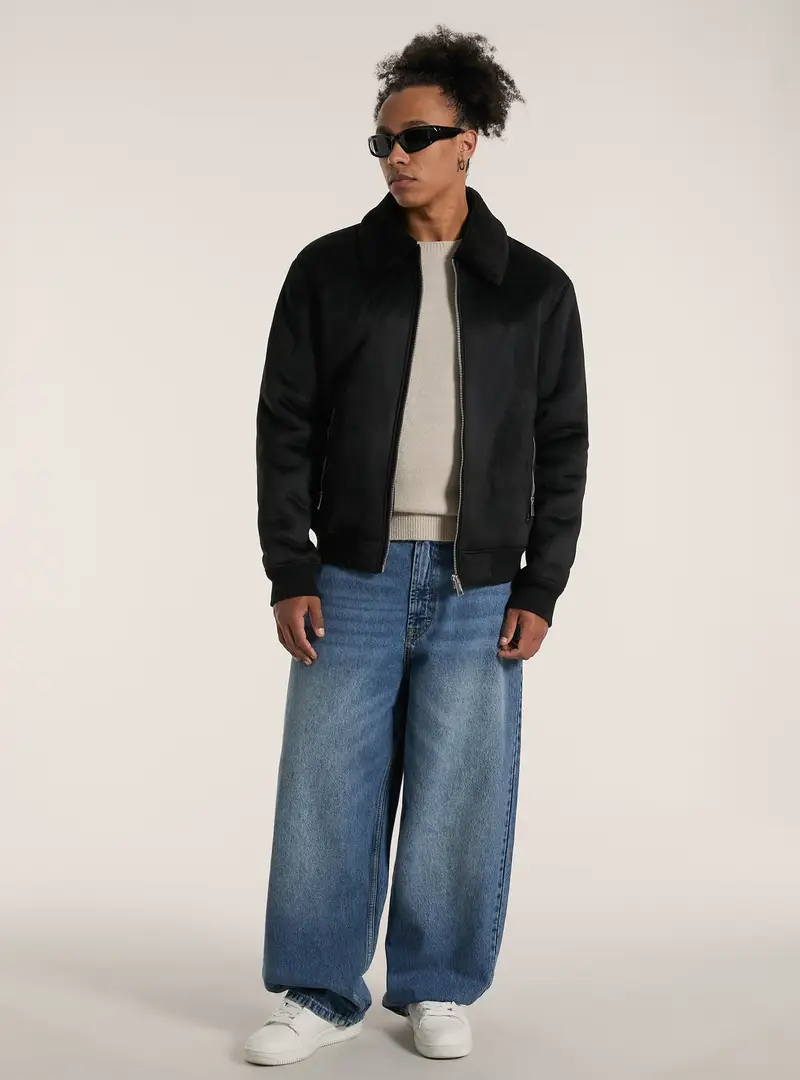 Giubbotto montone effetto camoscio BK1 BLACK