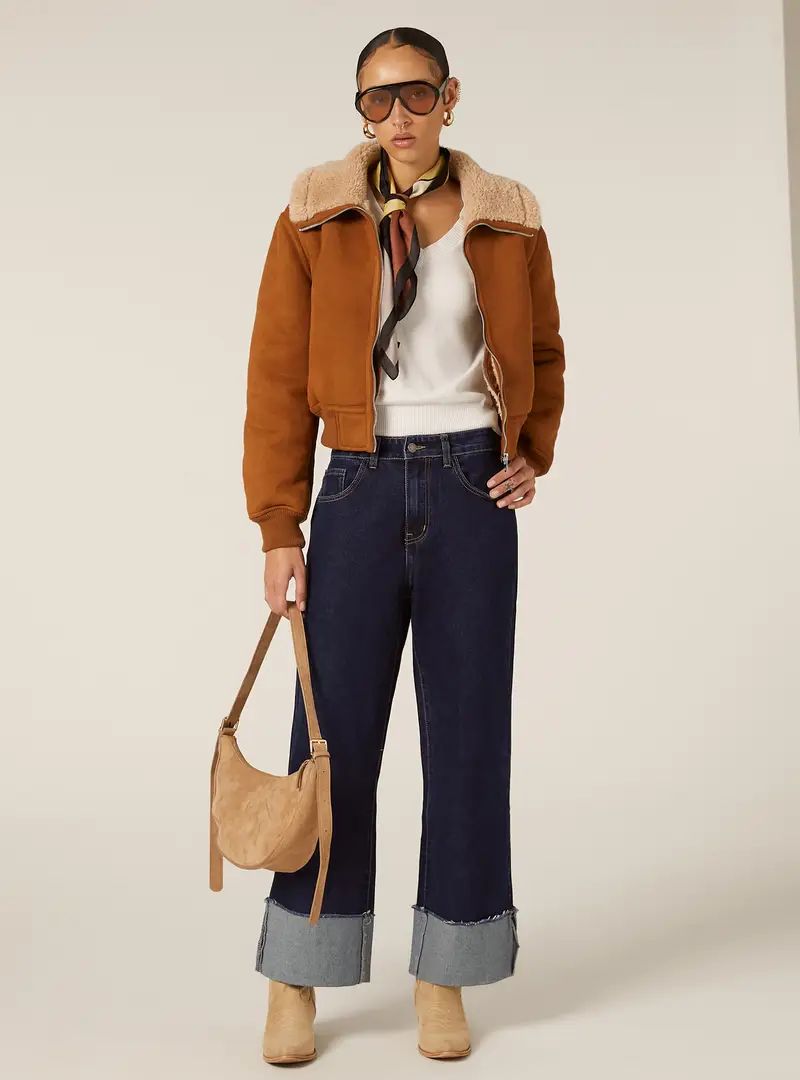 Giubbotto montone effetto camoscio