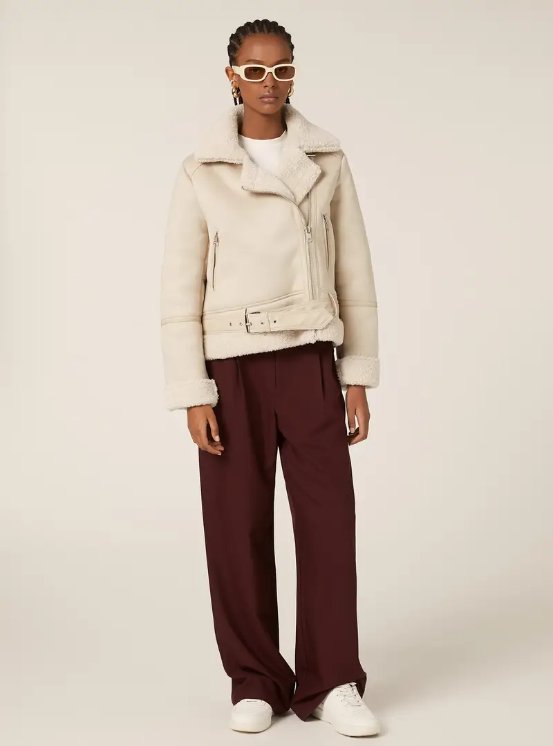 Giubbotto montone effetto camoscio SA2 BEIGE